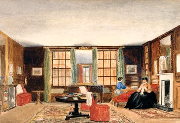 Un salotto con due donne sedute, c.1850
